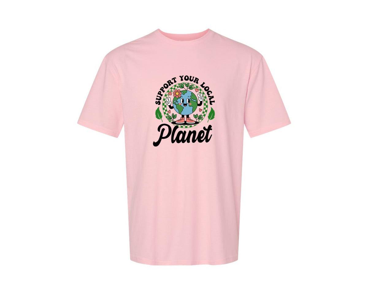 brand:Generic|color:Pink|Earth Day Support Your Local Planet 2 Graphic T-Shirt