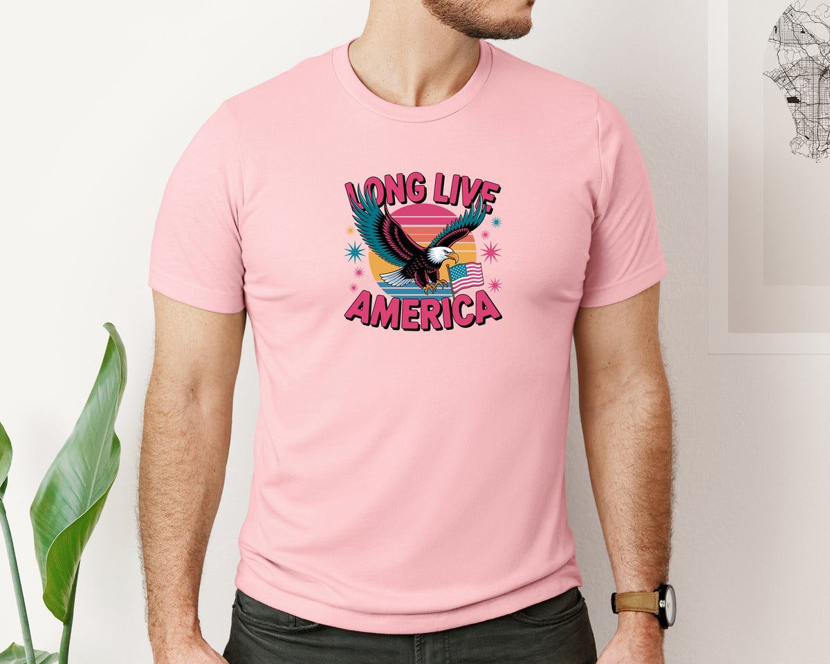 brand:Bella Canvas|color:Pink|Long Live America Graphic T-Shirt