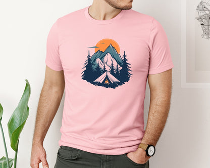 brand:Bella Canvas|color:Pink|Sunset Camping Adventure T Shirt Design 8 Graphic T-Shirt
