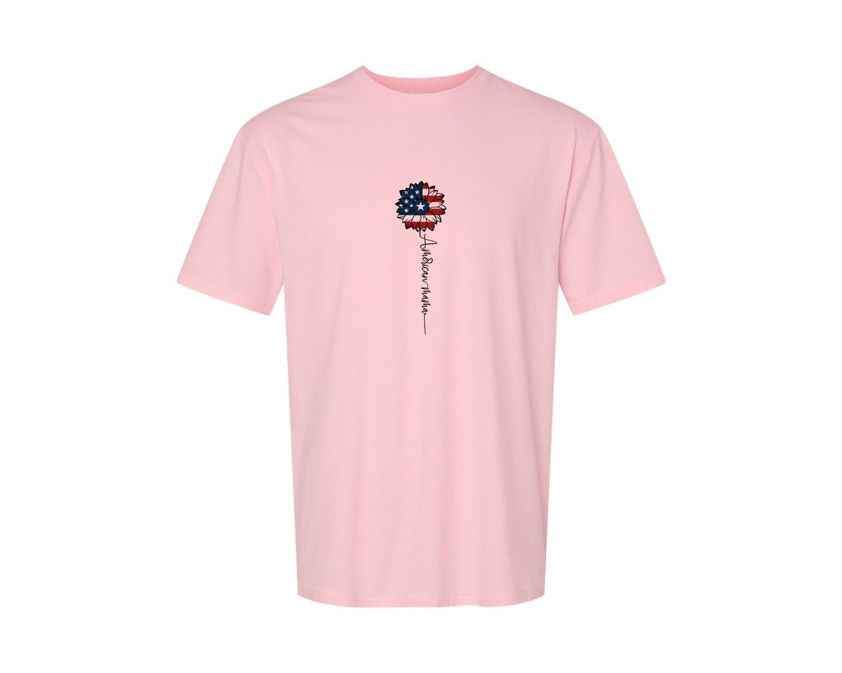 brand:Generic|color:Pink|American Mama Sunflower 4Th Of July Graphic T-Shirt