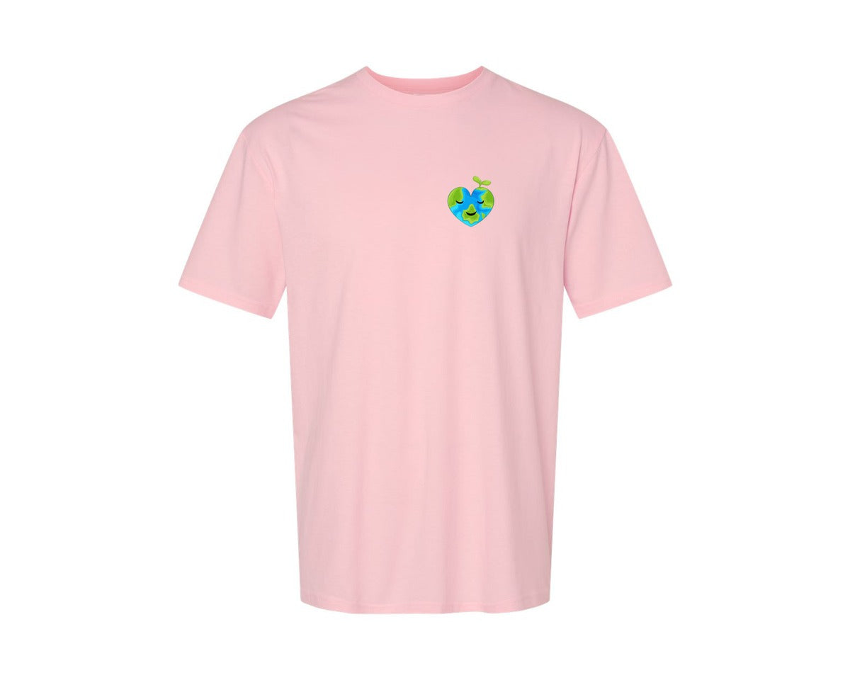 brand:Generic|color:Pink|Love Heart Earth Globe Pocket Design Graphic T-Shirt