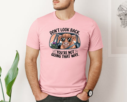 brand:Bella Canvas|color:Pink|Dont Look Back Highland Cow Graphic T-Shirt