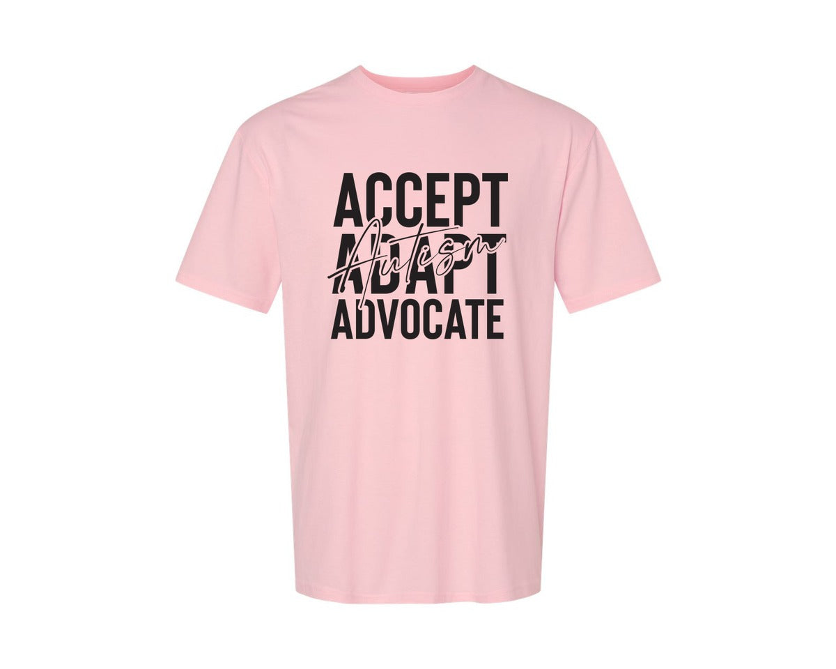 brand:Generic|color:Pink|Accept Adapt Advocate Autism Graphic T-Shirt