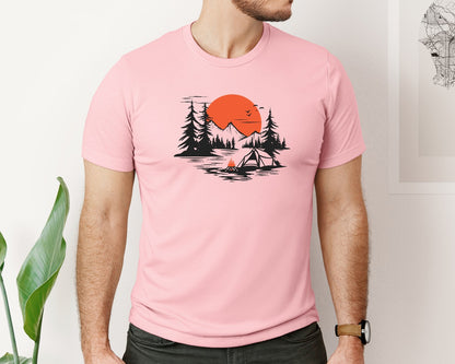 brand:Bella Canvas|color:Pink|Sunset Camping Adventure T Shirt Design 9 Graphic T-Shirt