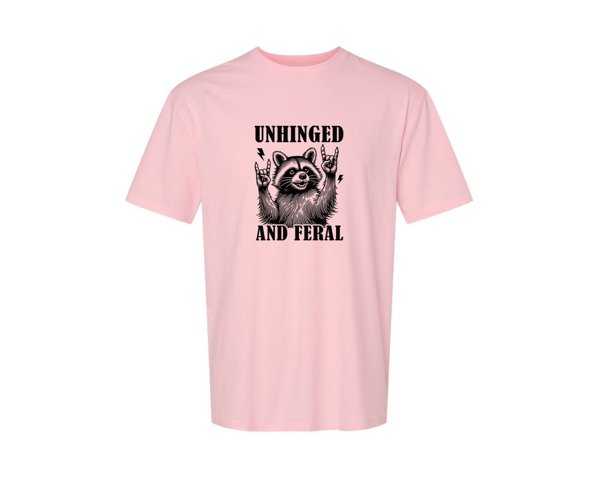 brand:Generic|color:Pink|Unhinged And Feral Vintage Raccoon Meme Graphic T-Shirt