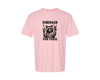 brand:Generic|color:Pink|Unhinged And Feral Vintage Raccoon Meme Graphic T-Shirt