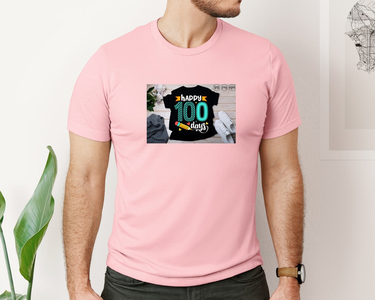 brand:Bella Canvas|color:Pink|100 Days Of School Shirt 10 Graphic T-Shirt