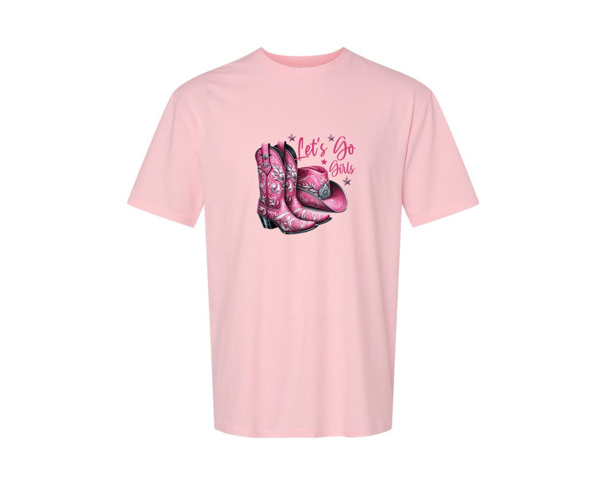 brand:Generic|color:Pink|Lets Go Girls Cowgirl Boots 2 Graphic T-Shirt