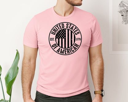 brand:Bella Canvas|color:Pink|United States Of America Patriotic Graphic T-Shirt