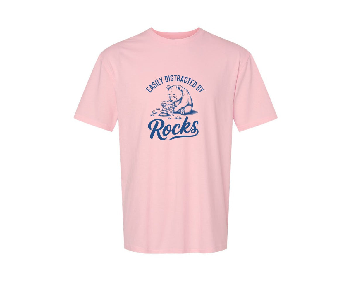 brand:Generic|color:Pink|Easily Distracted By Rocks Design Graphic T-Shirt