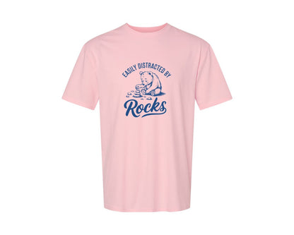 brand:Generic|color:Pink|Easily Distracted By Rocks Design Graphic T-Shirt