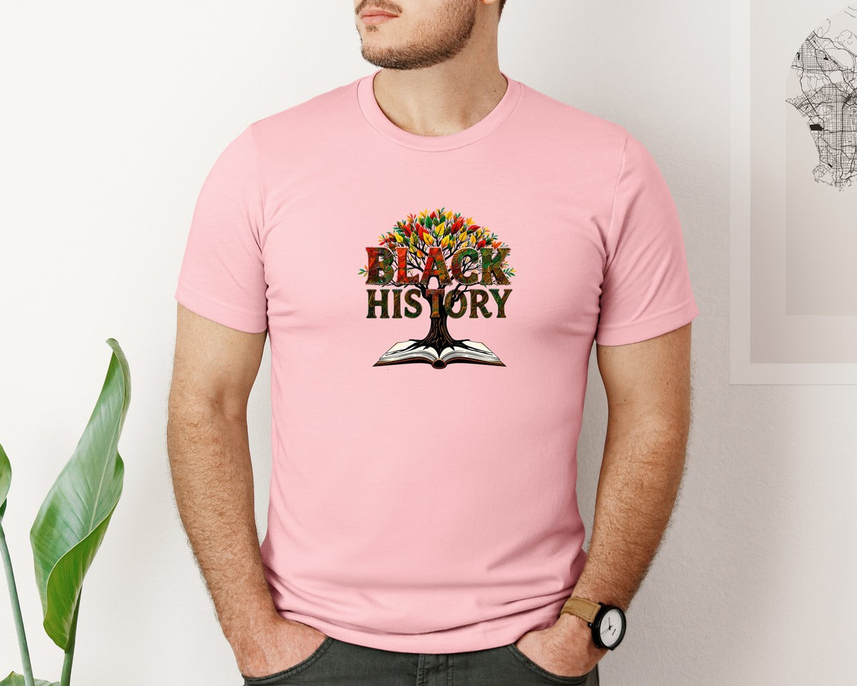 brand:Bella Canvas|color:Pink|Black History Month Tree Of Knowledge Graphic T-Shirt