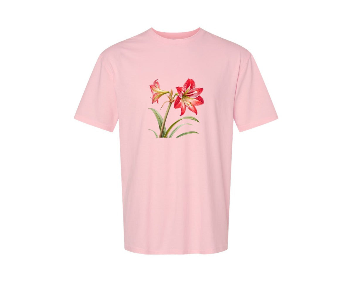 brand:Generic|color:Pink|Red Amaryllis Flower T Shirt Design Graphic T-Shirt