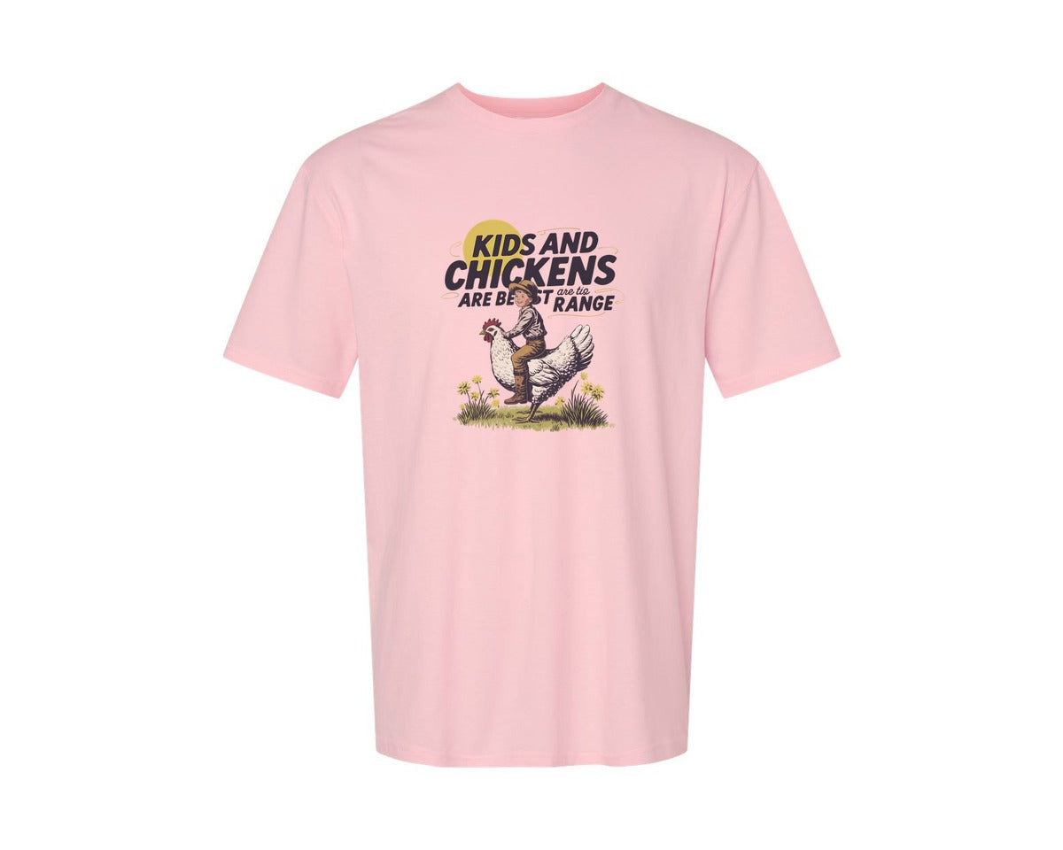 brand:Generic|color:Pink|Kids And Chickens Vintage Farm Graphic T-Shirt