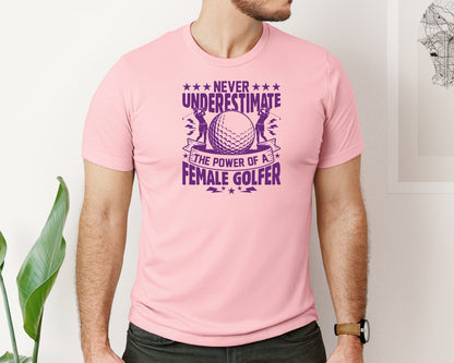brand:Bella Canvas|color:Pink|Female Golfer Golf Club T Shirt Design Graphic T-Shirt
