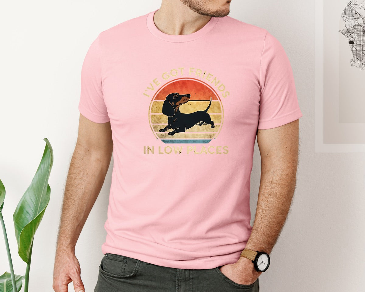 brand:Bella Canvas|color:Pink|Dachshund Ive Got Friends In Low Places 2 Graphic T-Shirt