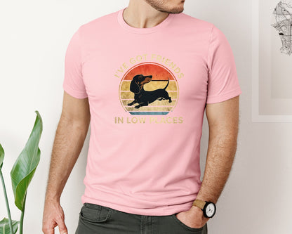 brand:Bella Canvas|color:Pink|Dachshund Ive Got Friends In Low Places 2 Graphic T-Shirt