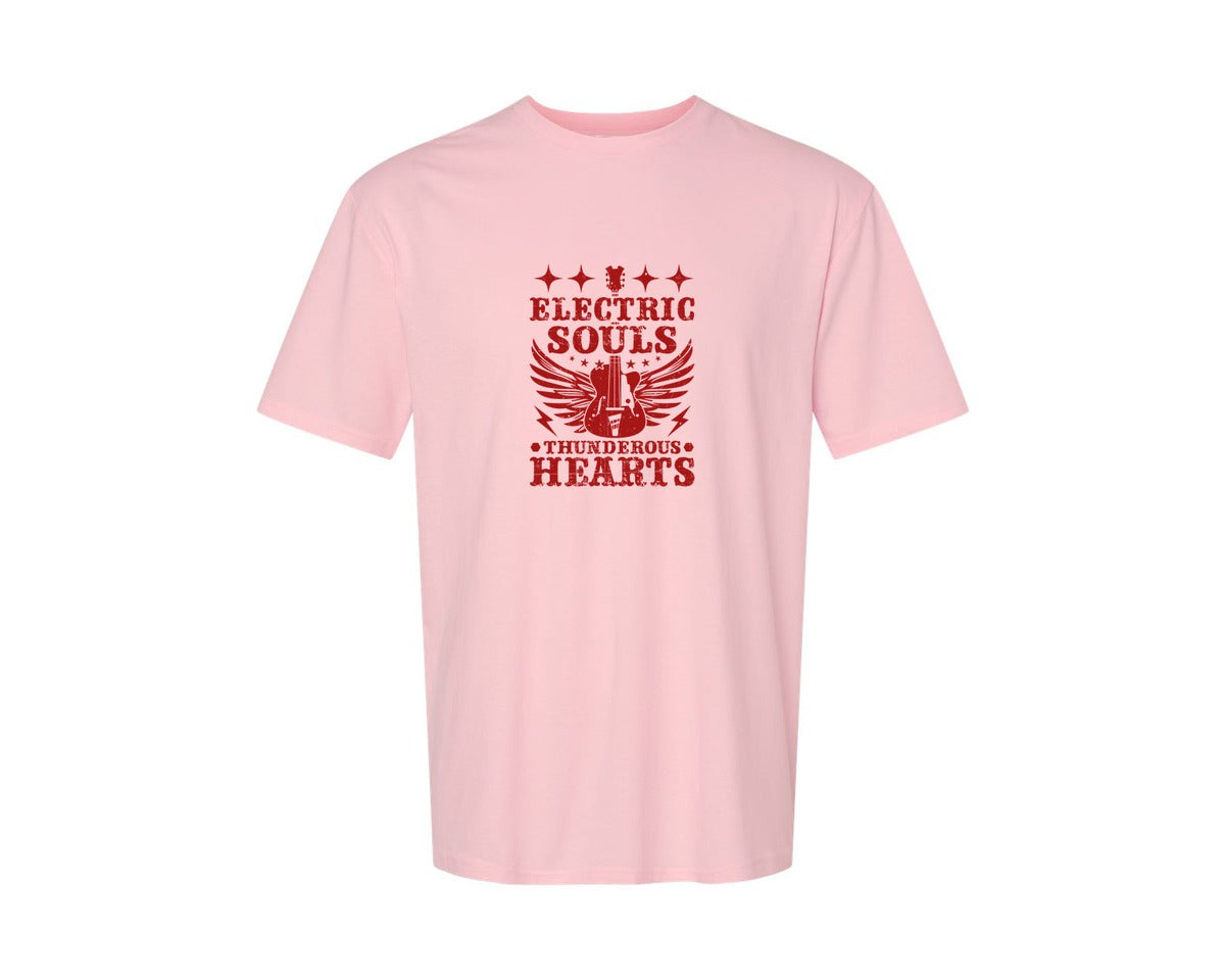 brand:Generic|color:Pink|Electric Souls Thunderous Hearts Graphic T-Shirt