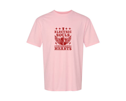brand:Generic|color:Pink|Electric Souls Thunderous Hearts Graphic T-Shirt