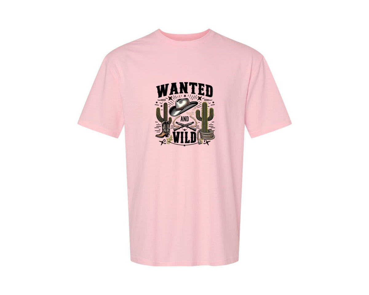 brand:Generic|color:Pink|Western Wanted And Wild T Shirt Graphic T-Shirt