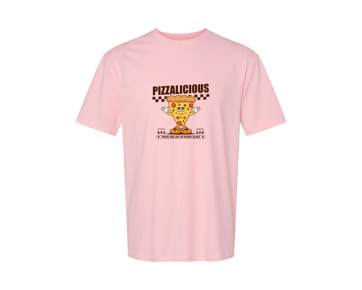 brand:Generic|color:Pink|Vintage Slice Pizza Cartoon Character Graphic T-Shirt