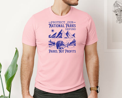 brand:Bella Canvas|color:Pink|Protect Our National Parks Defund Doge Graphic T-Shirt