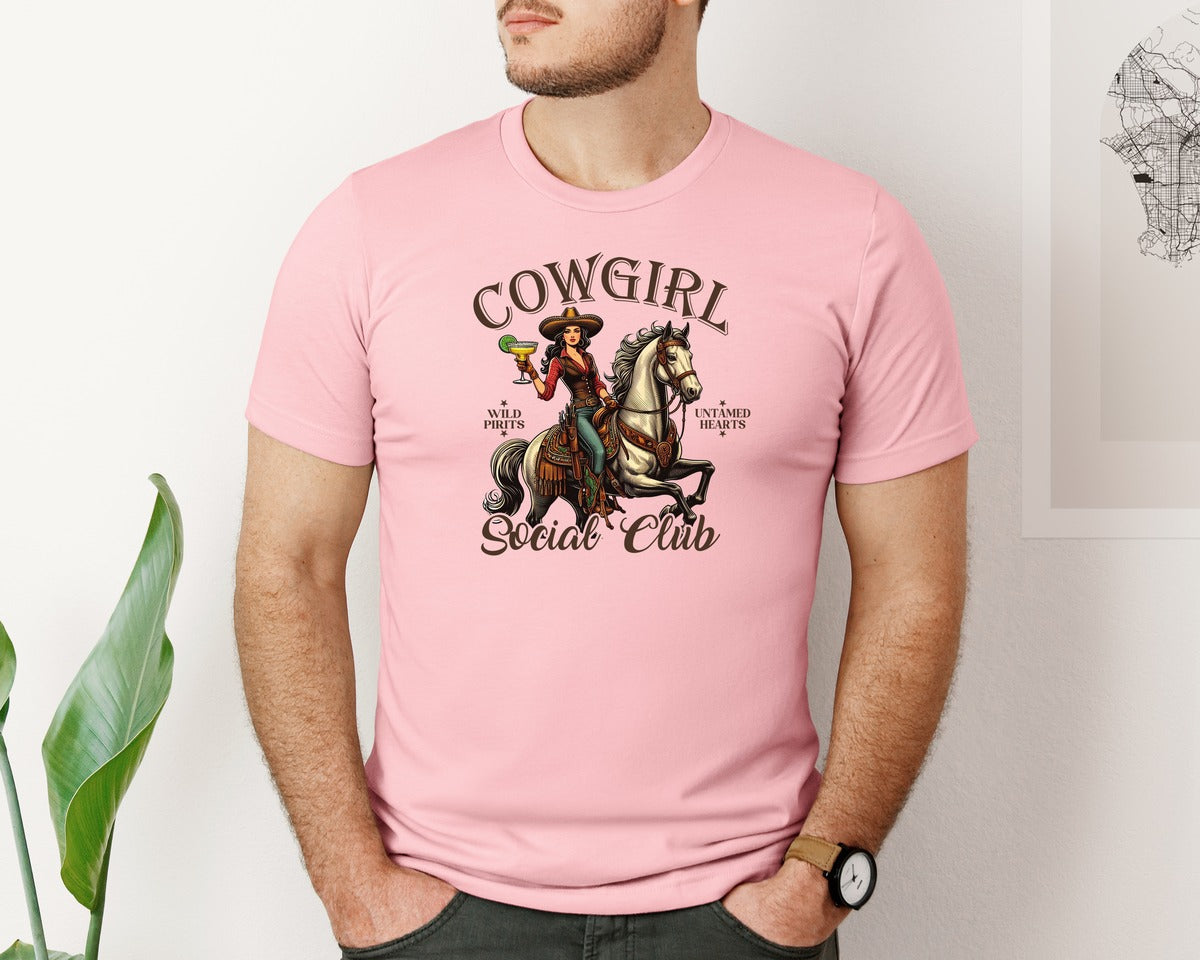 brand:Bella Canvas|color:Pink|Cowgirl Social Club Cowgirl Graphic T-Shirt