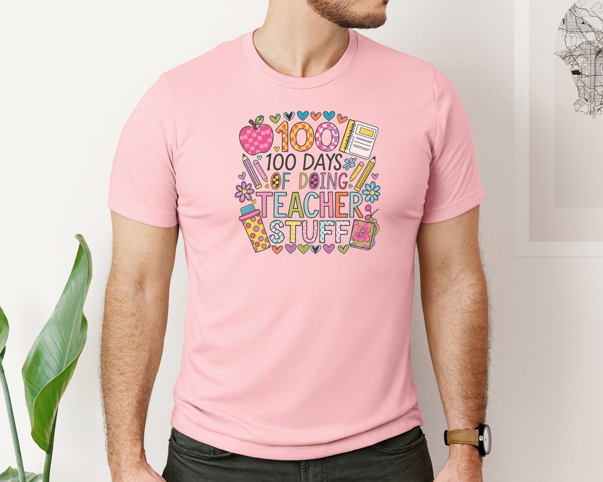 brand:Bella Canvas|color:Pink|100 Days Of School 57 Graphic T-Shirt