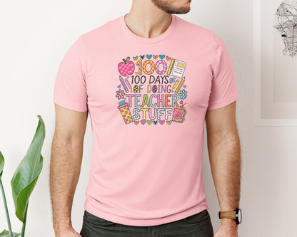 brand:Bella Canvas|color:Pink|100 Days Of School 57 Graphic T-Shirt