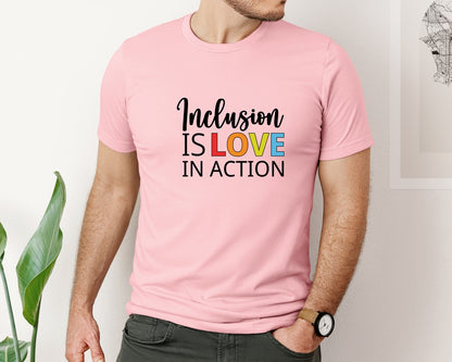 brand:Bella Canvas|color:Pink|Inclusion Is Love In Action T Shirt Graphic T-Shirt