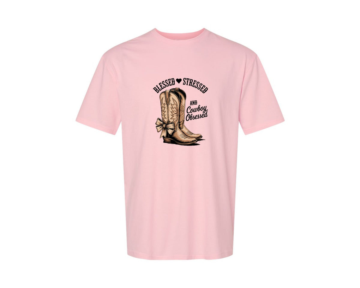 brand:Generic|color:Pink|Blessed Stressed Mom Western Mothers Day 2 Graphic T-Shirt