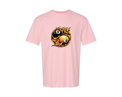brand:Generic|color:Pink|Flaming 8 9 Ball Billiards Graphic T-Shirt