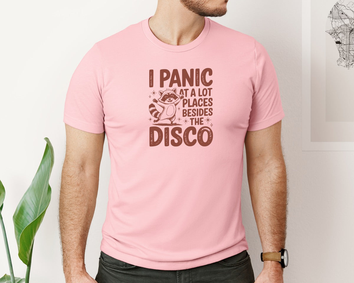 brand:Bella Canvas|color:Pink|I Panic At Lot Places Besides The Disco 2 Graphic T-Shirt