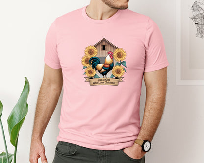 brand:Bella Canvas|color:Pink|Just A Girl Who Loves Chickens 8 Graphic T-Shirt