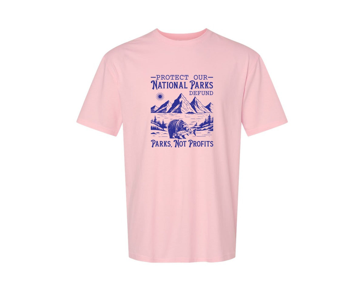 brand:Generic|color:Pink|Protect Our National Parks Defund Doge Graphic T-Shirt