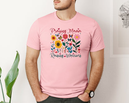 brand:Bella Canvas|color:Pink|Praying Mama Raising Warriors Boho Graphic T-Shirt