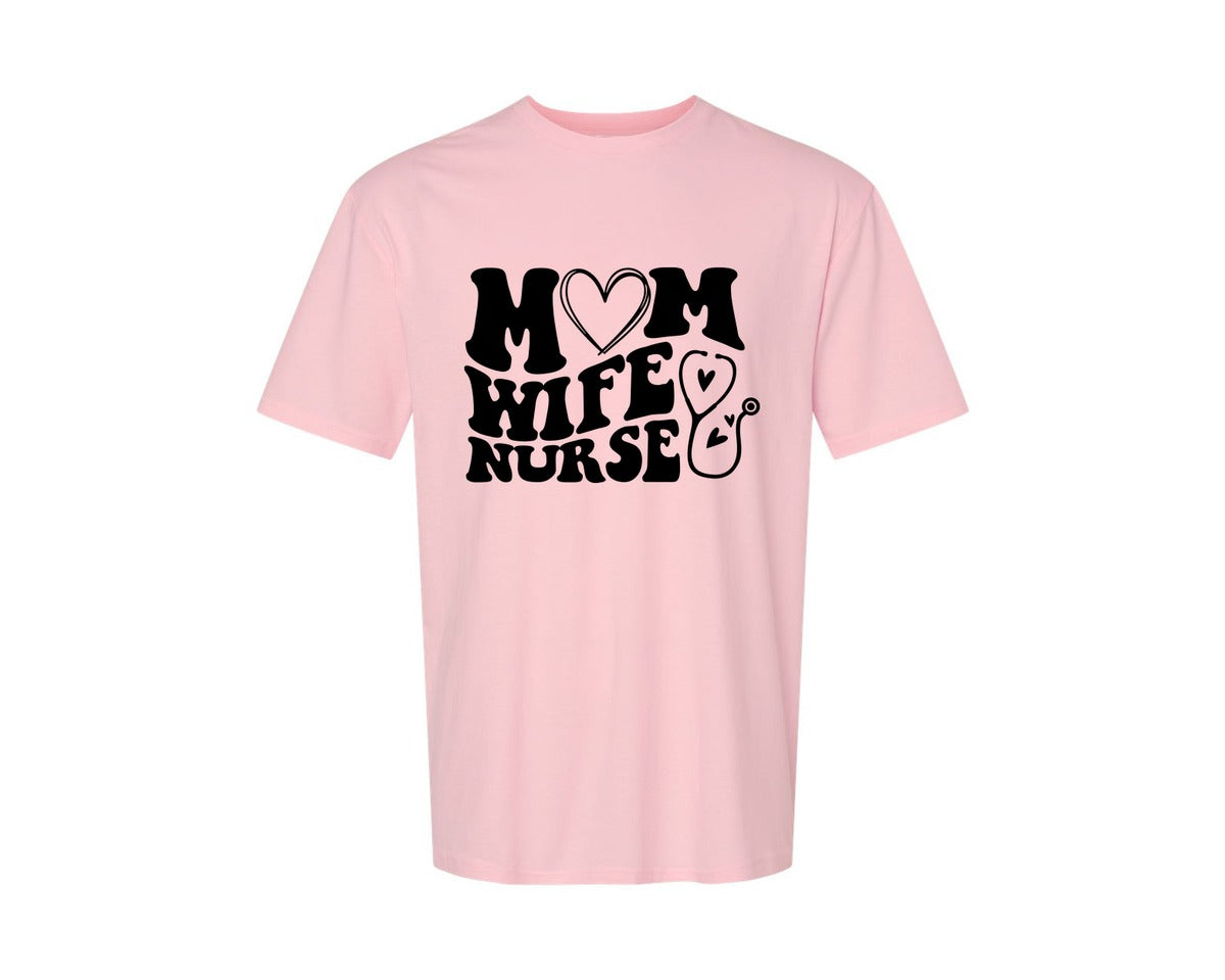 brand:Generic|color:Pink|Mom Wife Nurse Wavy Graphic T-Shirt