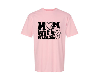 brand:Generic|color:Pink|Mom Wife Nurse Wavy Graphic T-Shirt