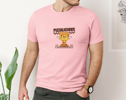 brand:Bella Canvas|color:Pink|Vintage Slice Pizza Cartoon Character Graphic T-Shirt
