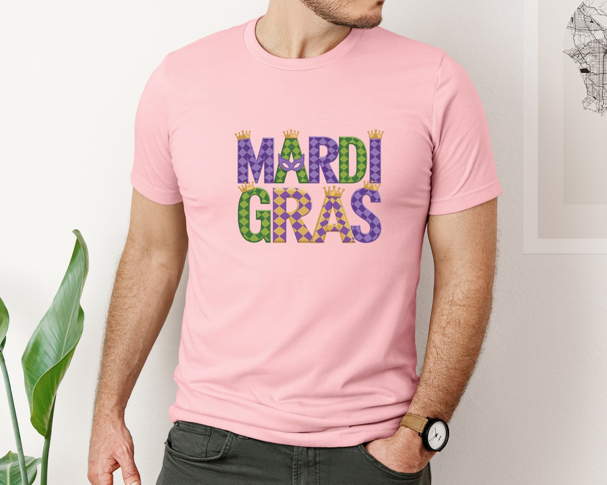 brand:Bella Canvas|color:Pink|Mardi Gras Festive Des Graphic T-Shirt