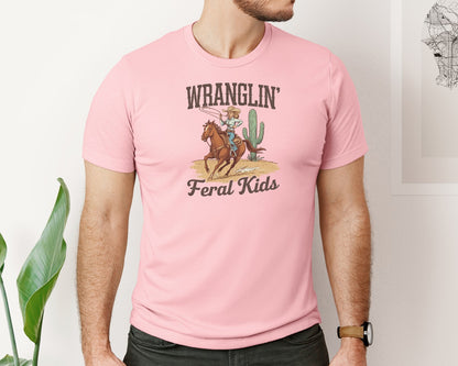 brand:Bella Canvas|color:Pink|Wranglin Feral Kids Western Mothers Day 3 Graphic T-Shirt