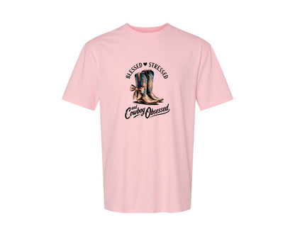 brand:Generic|color:Pink|Blessed Stressed Mom Western Mothers Day 3 Graphic T-Shirt