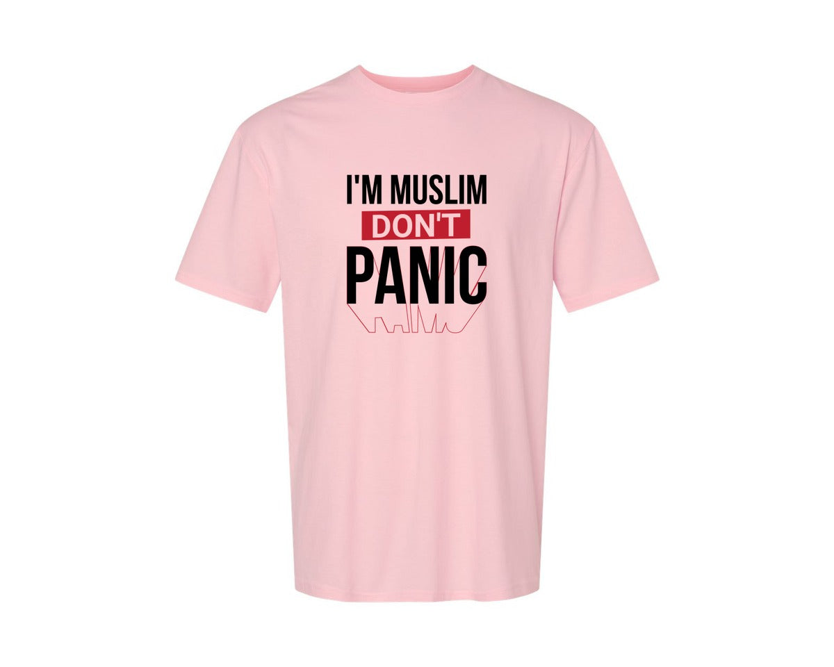 brand:Generic|color:Pink|Im Muslim Dont Panic Muslim Quote Is Graphic T-Shirt