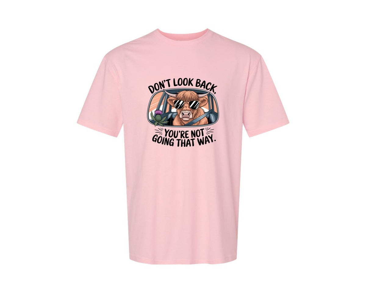 brand:Generic|color:Pink|Dont Look Back Highland Cow Graphic T-Shirt