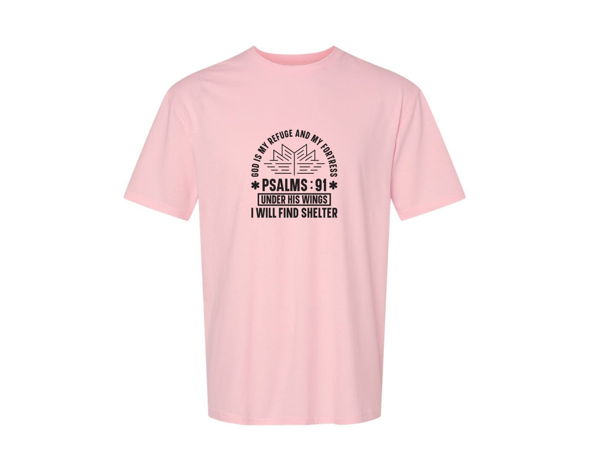 brand:Generic|color:Pink|God Is My Refuge Psalms 91 Desi Graphic T-Shirt