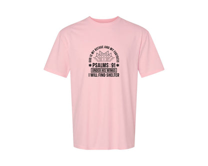 brand:Generic|color:Pink|God Is My Refuge Psalms 91 Desi Graphic T-Shirt