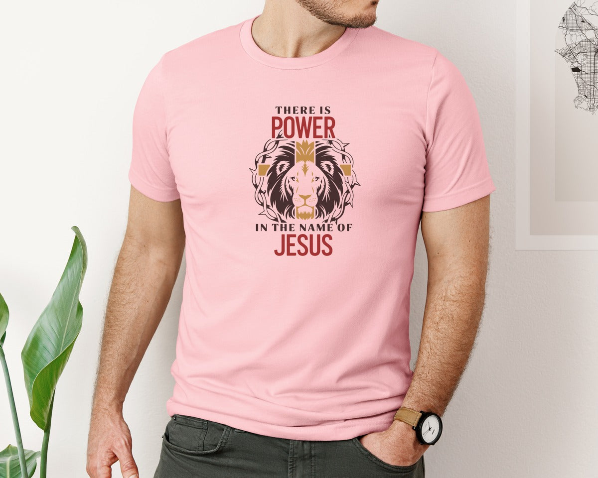 brand:Bella Canvas|color:Pink|There Is Power In The Name Of Jesus 10 Graphic T-Shirt