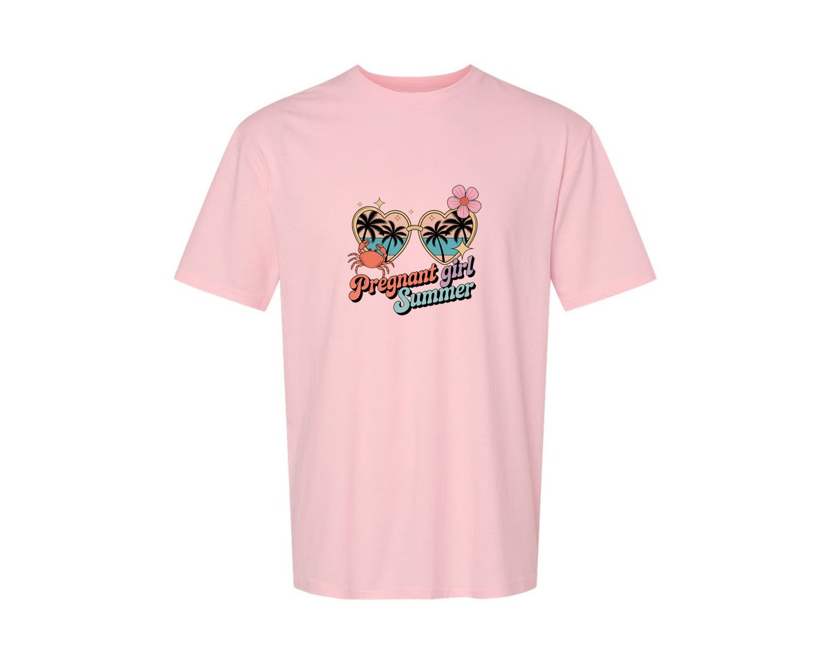 brand:Generic|color:Pink|Pregnant Girl Summer Pregnancy Graphic T-Shirt