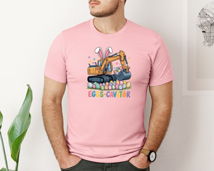 brand:Bella Canvas|color:Pink|Eggs Cavator Easter Excavator 3 Graphic T-Shirt