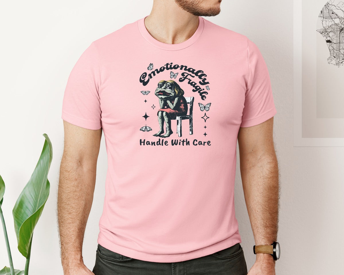 brand:Bella Canvas|color:Pink|Frog Woman With Tears Emotionally Shirt Graphic T-Shirt